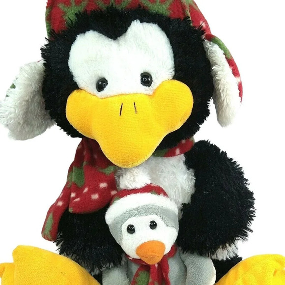 Publix Stuffed Plush Winter Sitting Penguin and Baby 2014 Black Red 15" - Picture 2 of 6